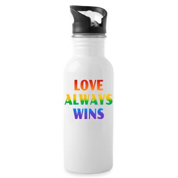 Die Liebe siegt immer - Trinkflasche mit integriertem Trinkhalm - Weiß - Rechts