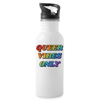Queer Vibes Nur Regenbogenfarben - Trinkflasche mit integriertem Trinkhalm - Weiß - Rechts