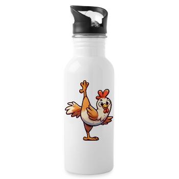 Chicken Hen Rooster Yoga Kung Fu Martial Arts - Water bottle with straw - white - Right