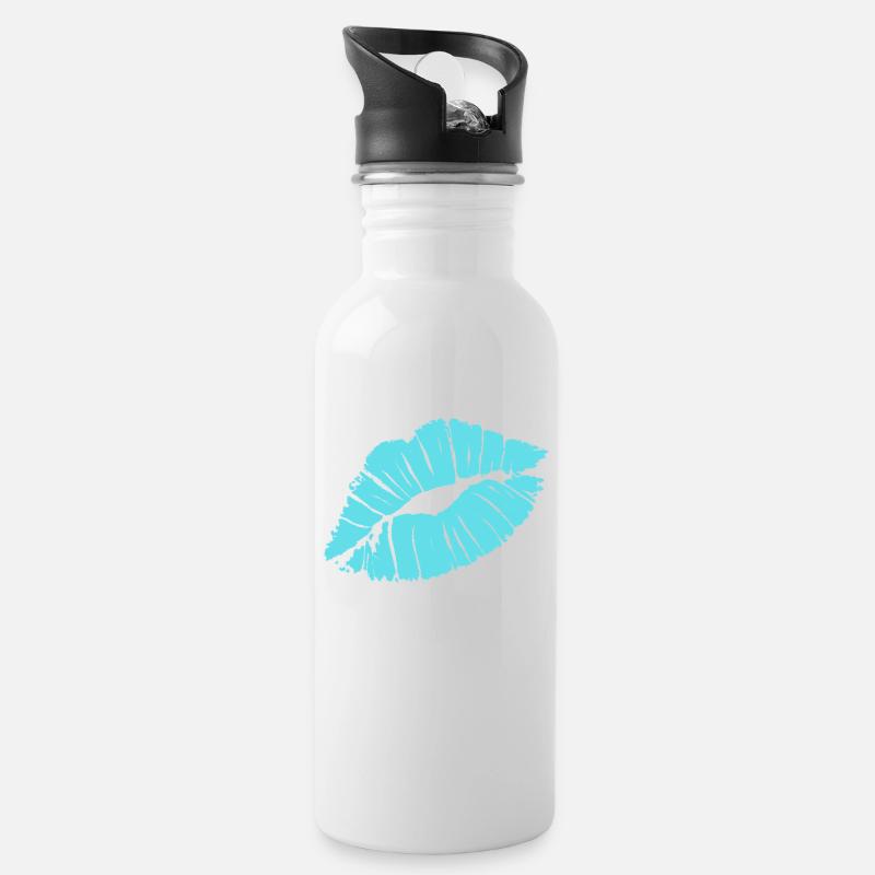 Smooch Blauer Lippenstift Kiss Mark Love Statement T-Shirt - Trinkflasche mit integriertem Trinkhalm - Weiß
