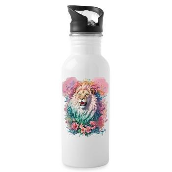 Löwe Wasserfarbe - Trinkflasche mit integriertem Trinkhalm - Weiß - Rechts