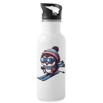 Süßer Igel Skifahrer Wintersport Cartoon Skifahren - Trinkflasche mit integriertem Trinkhalm - Weiß - Rechts