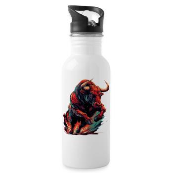 Stier - Trinkflasche mit integriertem Trinkhalm - Weiß - Rechts