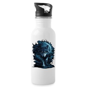 Mystic Wolf in Night Forest - Water bottle with straw - white - Right
