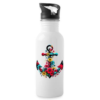 An Anchor with Flowers - Water bottle with straw - white - Right