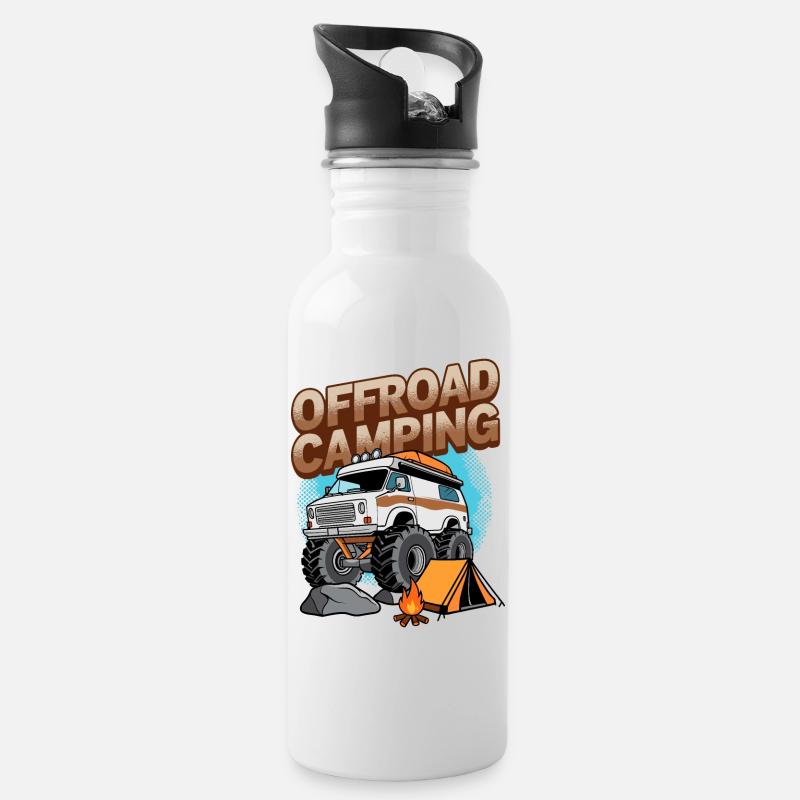 Offroad Camping - Trinkflasche mit integriertem Trinkhalm - Weiß