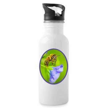 Bee on purple flower - oval outlined - Water bottle with straw - white - Right