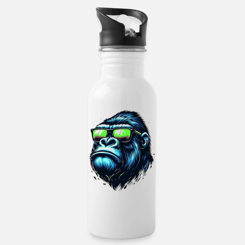 Gorilla - Trinkflasche mit integriertem Trinkhalm - Weiß