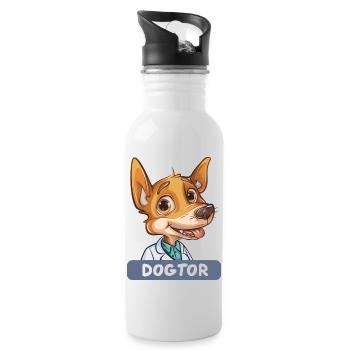 Dessin animé Chihuahua Médecin avec un sourire mignon - Gourde avec paille intégrée - blanc - Droite