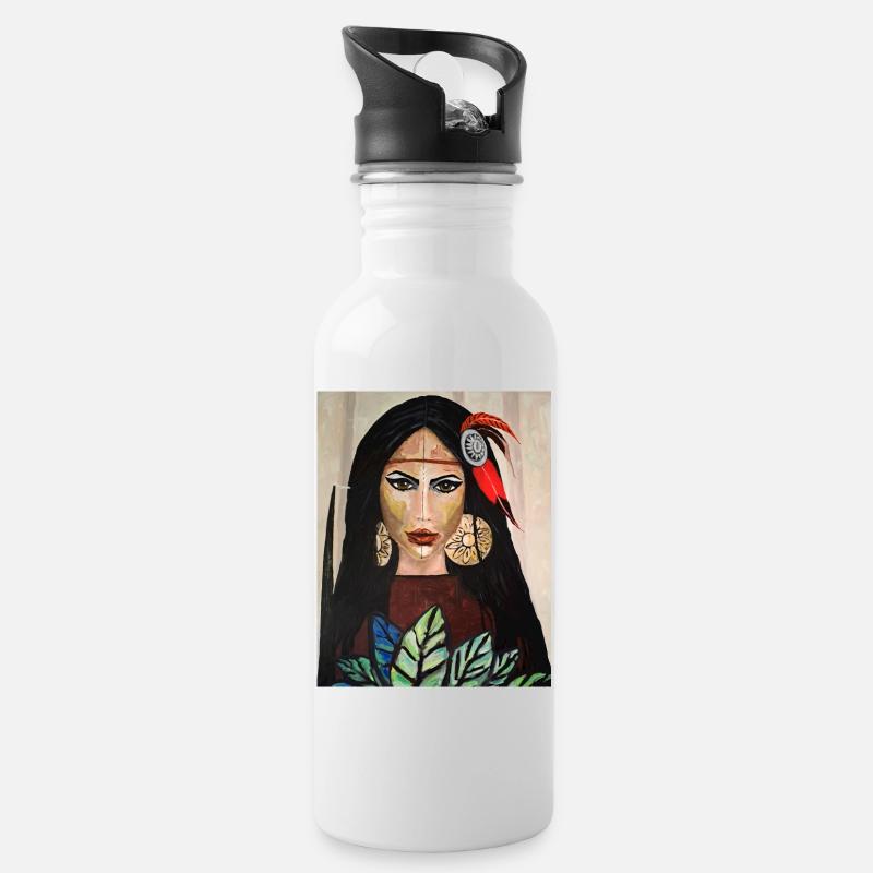 Schamanin - Trinkflasche mit integriertem Trinkhalm - Weiß