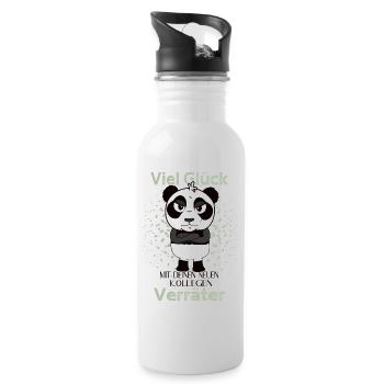 Viel Glück mit den neuen Kollegen Veräter Panda - Trinkflasche mit integriertem Trinkhalm - Weiß - Rechts