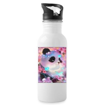 Panda Bild - Trinkflasche mit integriertem Trinkhalm - Weiß - Rechts