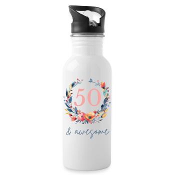 50 & awesome! customizable - Water bottle with straw - white - Right