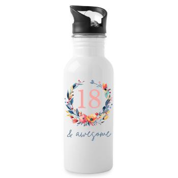 18 & awesome! personalisierbar - Trinkflasche mit integriertem Trinkhalm - Weiß - Rechts