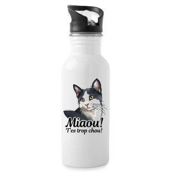 chat noir et blanc Miaou (texte noir) - Gourde avec paille intégrée - blanc - Droite