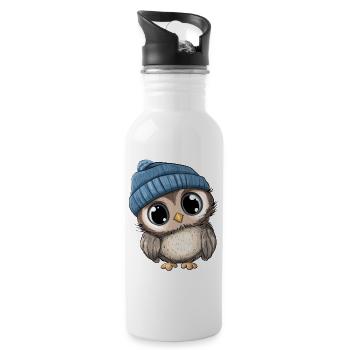 hibou mignon mignon bébé enfants animal dessin animé - Gourde avec paille intégrée - blanc - Droite