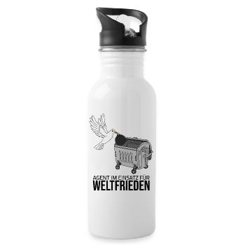 Agent im Einsatz für Weltfrieden - Trinkflasche mit integriertem Trinkhalm - Weiß - Rechts