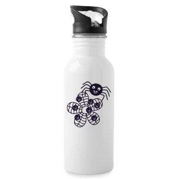 Spinne mit Spinnennetz mit Babyspinnen - Trinkflasche mit integriertem Trinkhalm - Weiß - Rechts