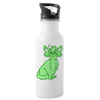 Cute Girl Cat Pretty Bow Woman Female - Water bottle with straw - white - Right
