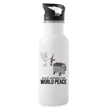 agent working for world peace - Water bottle with straw - white - Right