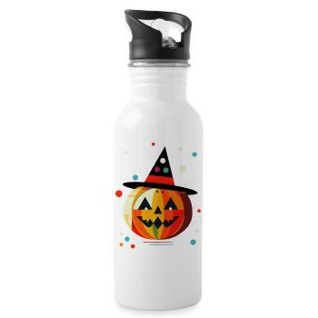 Halloween pumpkin in bright colors with witch hat - Water bottle with straw - white - Right