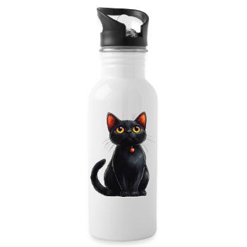 Chat noir - Gourde avec paille intégrée - blanc - Droite