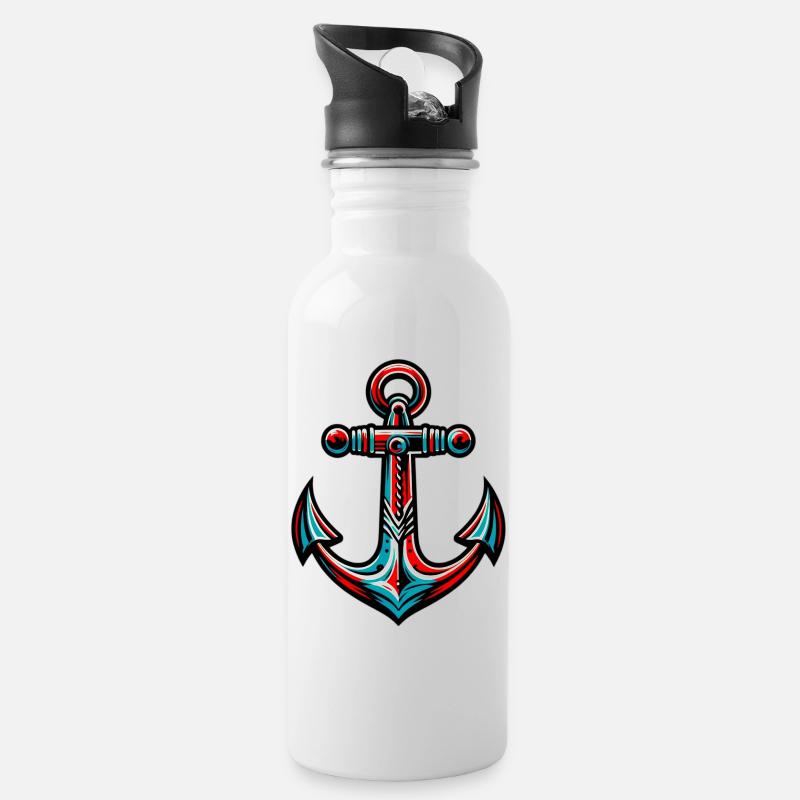 Ein Anker - Trinkflasche mit integriertem Trinkhalm - Weiß