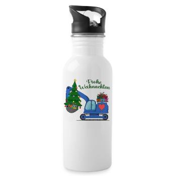 Excavator Merry Christmas Blue - Water bottle with straw - white - Right
