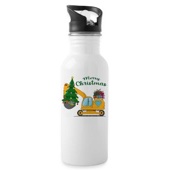 Bagger Merry Christmas gelb - Trinkflasche mit integriertem Trinkhalm - Weiß - Rechts