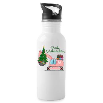 Excavator Merry Christmas Pink - Water bottle with straw - white - Right