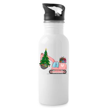 Excavator Christmas Pink - Water bottle with straw - white - Right