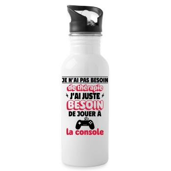 besoin de console,geek,gameur,gaming - Gourde avec paille intégrée - blanc - Droite