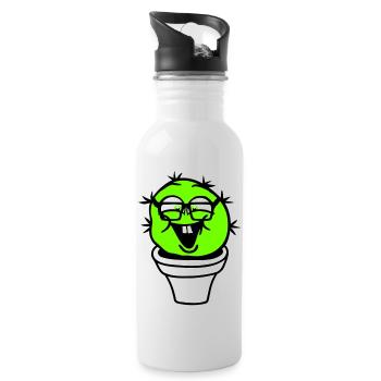 Kaktus Nerd Gesicht Stachelig Hornbrille Cool Geek - Trinkflasche mit integriertem Trinkhalm - Weiß - Rechts