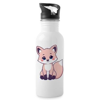 Curious Ginger Tabby Fox with Striking Pink Cheeks - Water bottle with straw - white - Right