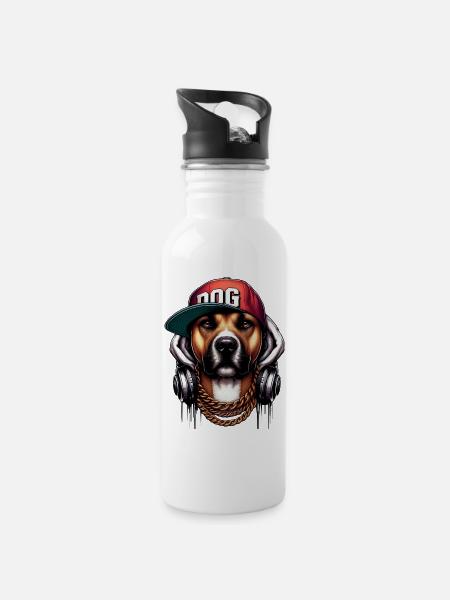 Hund - Trinkflasche mit integriertem Trinkhalm - Weiß