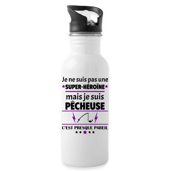 Pas une super-héroïne pêcheuse, fête des mères - Gourde avec paille intégrée - blanc - Droite