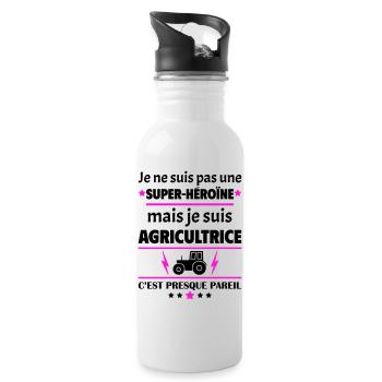 Pas super-héroïne agricultrice,fête des mères,noël - Gourde avec paille intégrée - blanc - Droite