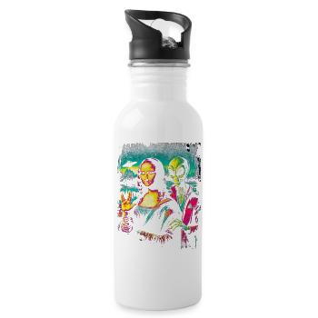 Alien and Mona Lisa – Cosmic Renaissance Design - Water bottle with straw - white - Right