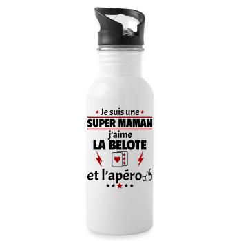 Super maman belote et apéro, fête des mères, noël - Gourde avec paille intégrée - blanc - Droite