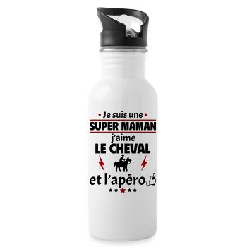Super maman cheval et apéro, fête des mères, noël - Gourde avec paille intégrée - blanc - Droite