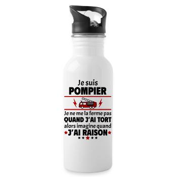 Je suis pompier, fête des pères, noël - Gourde avec paille intégrée - blanc - Droite