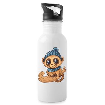 Mignon lémurien avec écharpe et chapeau à pompon. - Gourde avec paille intégrée - blanc - Droite