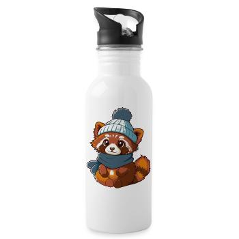 Niedlicher roter Panda mit Schal und Pudelmütze. - Trinkflasche mit integriertem Trinkhalm - Weiß - Rechts