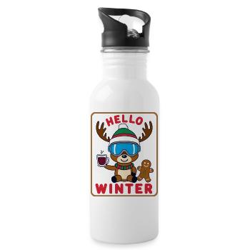 Cute Reindeer - Water bottle with straw - white - Right
