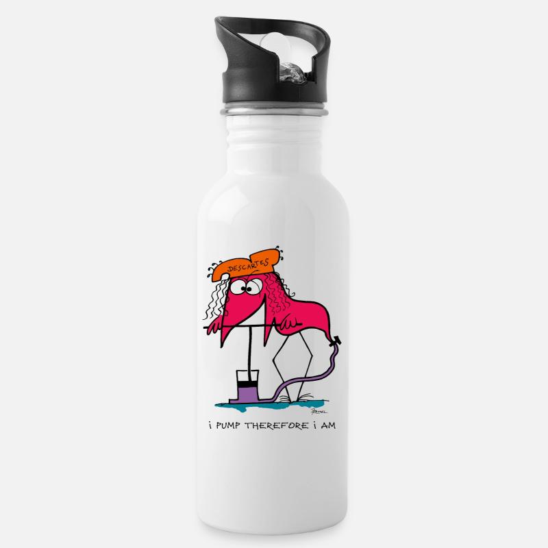 Ich pumpe, also bin ich! (Englische Fassung) - Trinkflasche mit integriertem Trinkhalm - Weiß