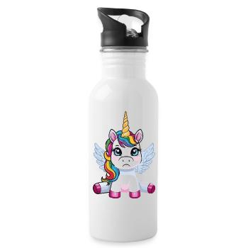 Genervtes Einhorn – Originelles Design für Fantasi - Trinkflasche mit integriertem Trinkhalm - Weiß - Rechts