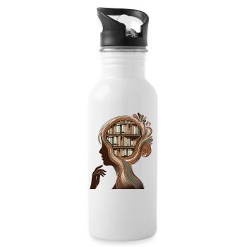 Books Head Illustration Thinking Knowledge - Water bottle with straw - white - Right