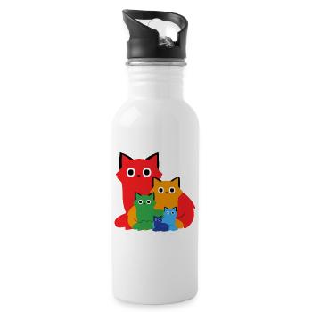 Family of Colorful and Playful Cats - Water bottle with straw - white - Right