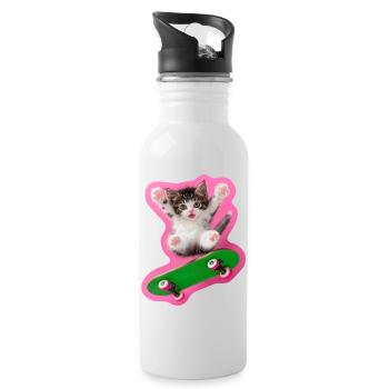 Kitty patineur joyeux avec planche à roulettes verte - Gourde avec paille intégrée - blanc - Droite
