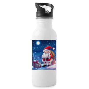 Christmas Man with Gifts Sack - Water bottle with straw - white - Right